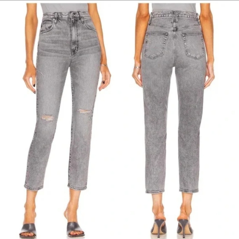 SLVRLAKE High-Rise Gray Distressed Straight Jeans